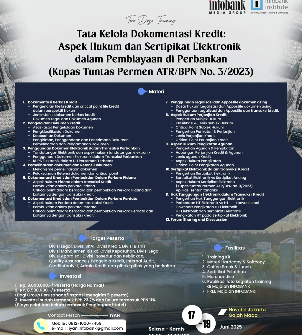 Tata Kelola Dokumentasi Kredit Aspek Hukum dan Sertipikat Elektronik dalam Pembiayaan di Perbankan Kupas Tuntas Permen ATRBPN No 32023