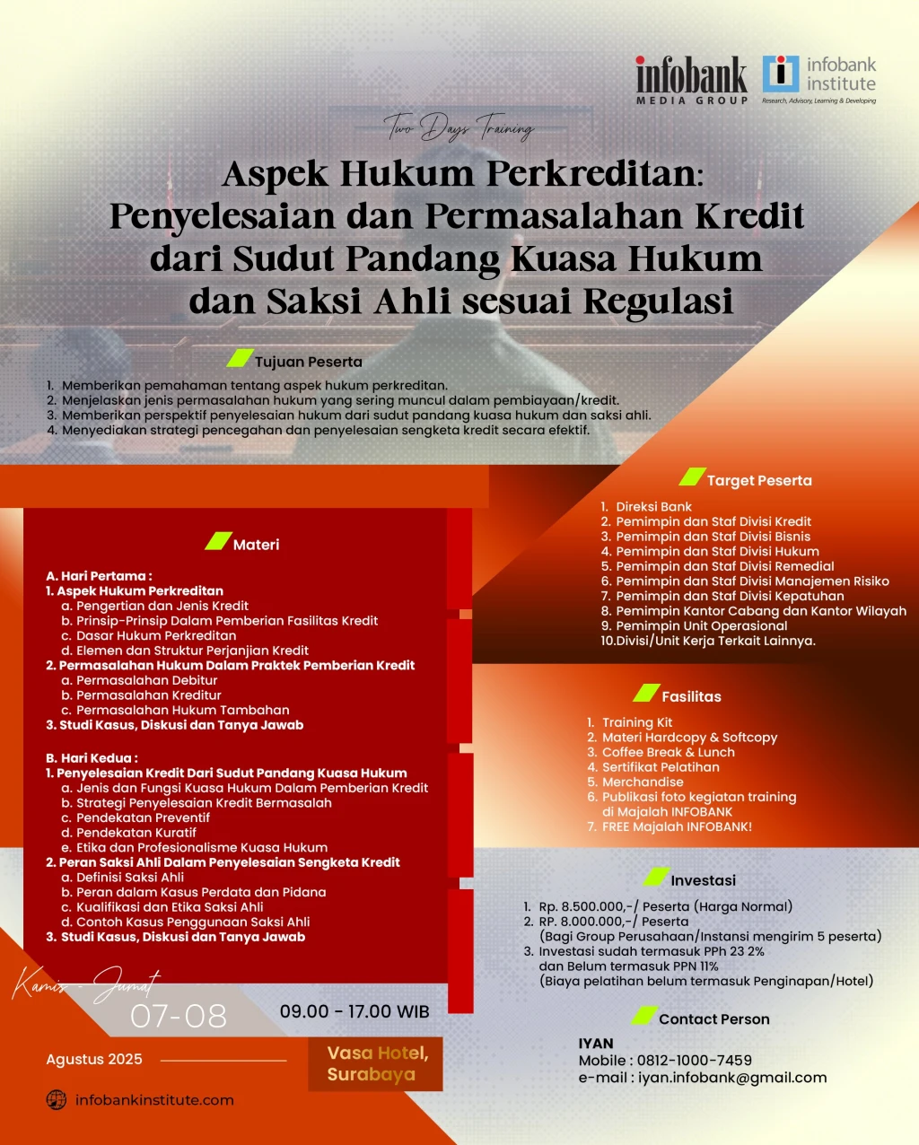 Aspek Hukum Pekreditan: Penyelesaian dan Permasalhan Kredit dari Sudut Pandang Kuasa Hukum dan Saksi Ahli sesuai Regulasi