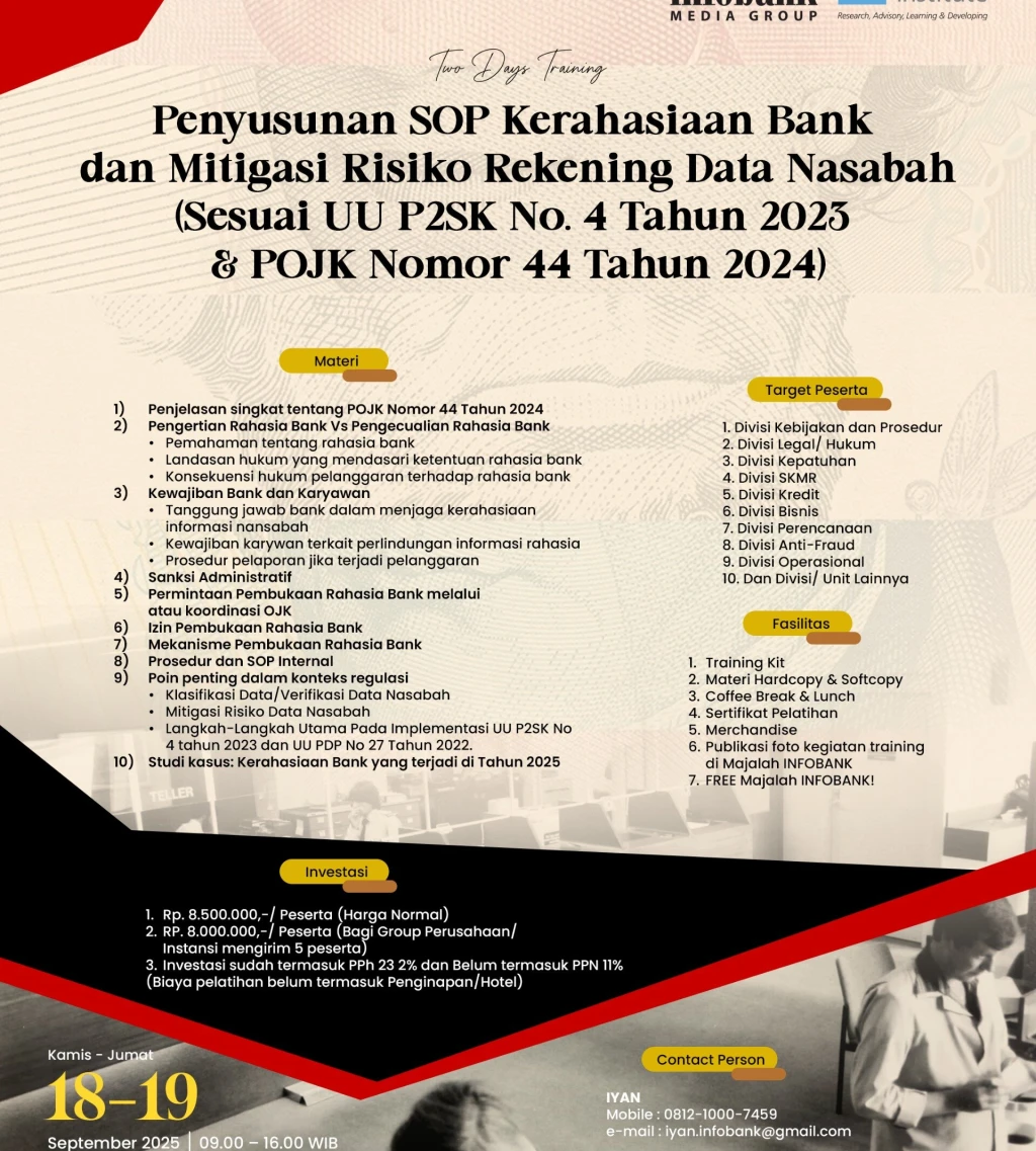 Penyusunan SOP Kerahasiaan Bank dan Mitigasi Risiko Rekening Data Nasabah Sesuai UU P2SK No 4 Tahun 2023  POJK Nomor 44 Tahun 2024