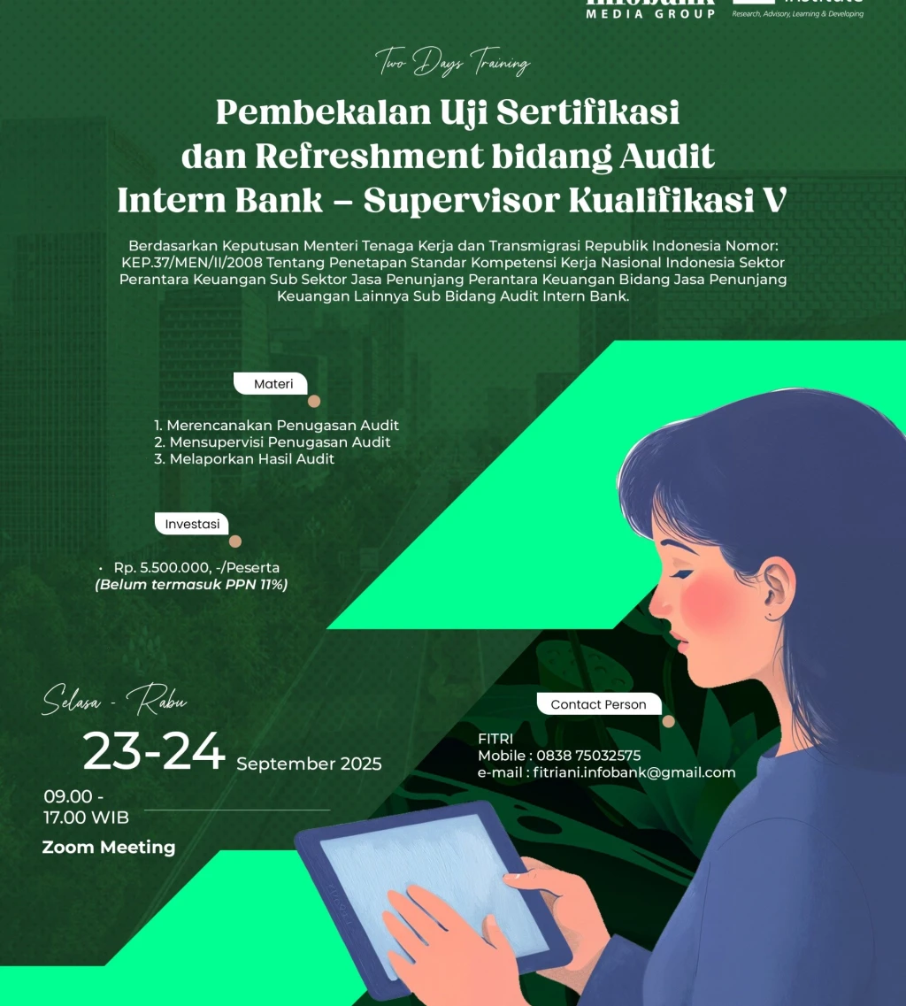 Pembekalan Uji Sertifikasi dan Refreshment bidang Audit Intern Bank - Supervisro Kualifikasi V