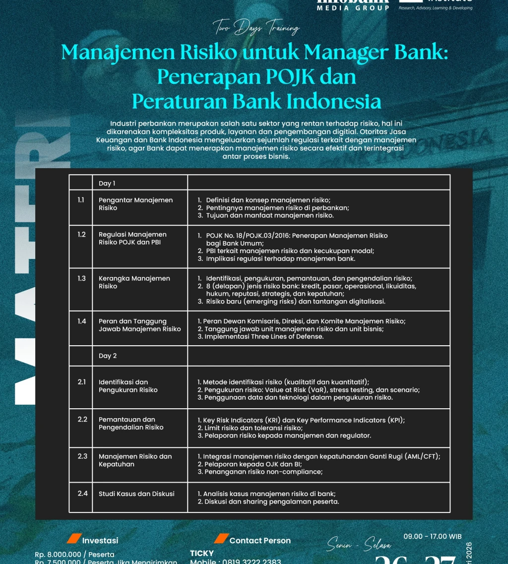 Manajemen Risiko untuk Manager Bank Penerapan POJK dan Peraturan Bank Indonesia