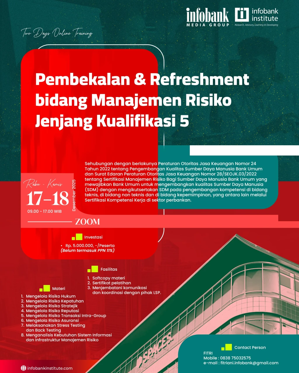 Pembekalan & Refreshment bidang Manajemen Risiko Jenjang Kualifikasi 5  