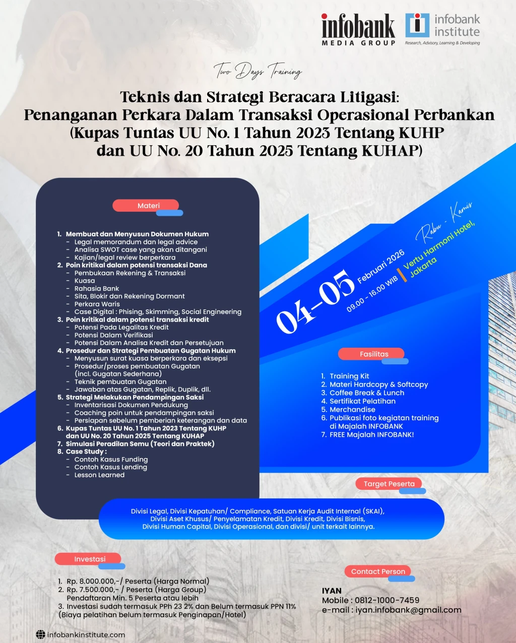 Teknis dan Strategi Beracara Litigasi: Penanganan Perkara Dalam Transaksi Operasional Perbankan (Kupas Tuntas UU No. 01 Tahun 2023 Tentang KUHP dan UU No. 20 Tahun 2025 Tentang KUHAP)