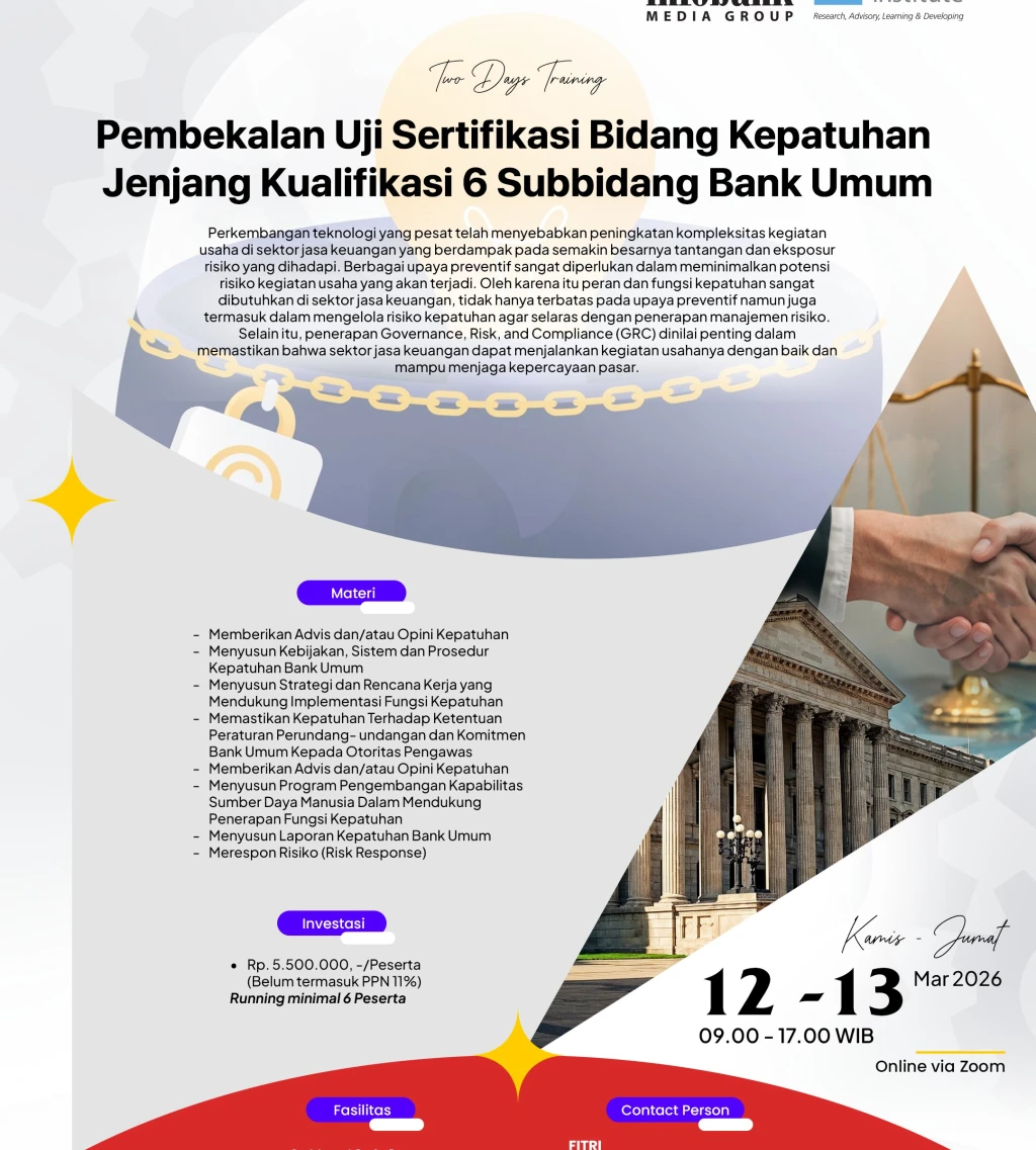 Pembekalan Uji Sertifikasi Bidang Kepatuhan Jenjang Kualifikasi 6 Subbidang Bank Umum