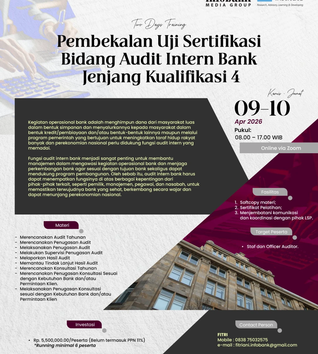Pembekalan Uji Sertifikasi Bidang Audit Intern Bank Jenjang Kualifikasi 4