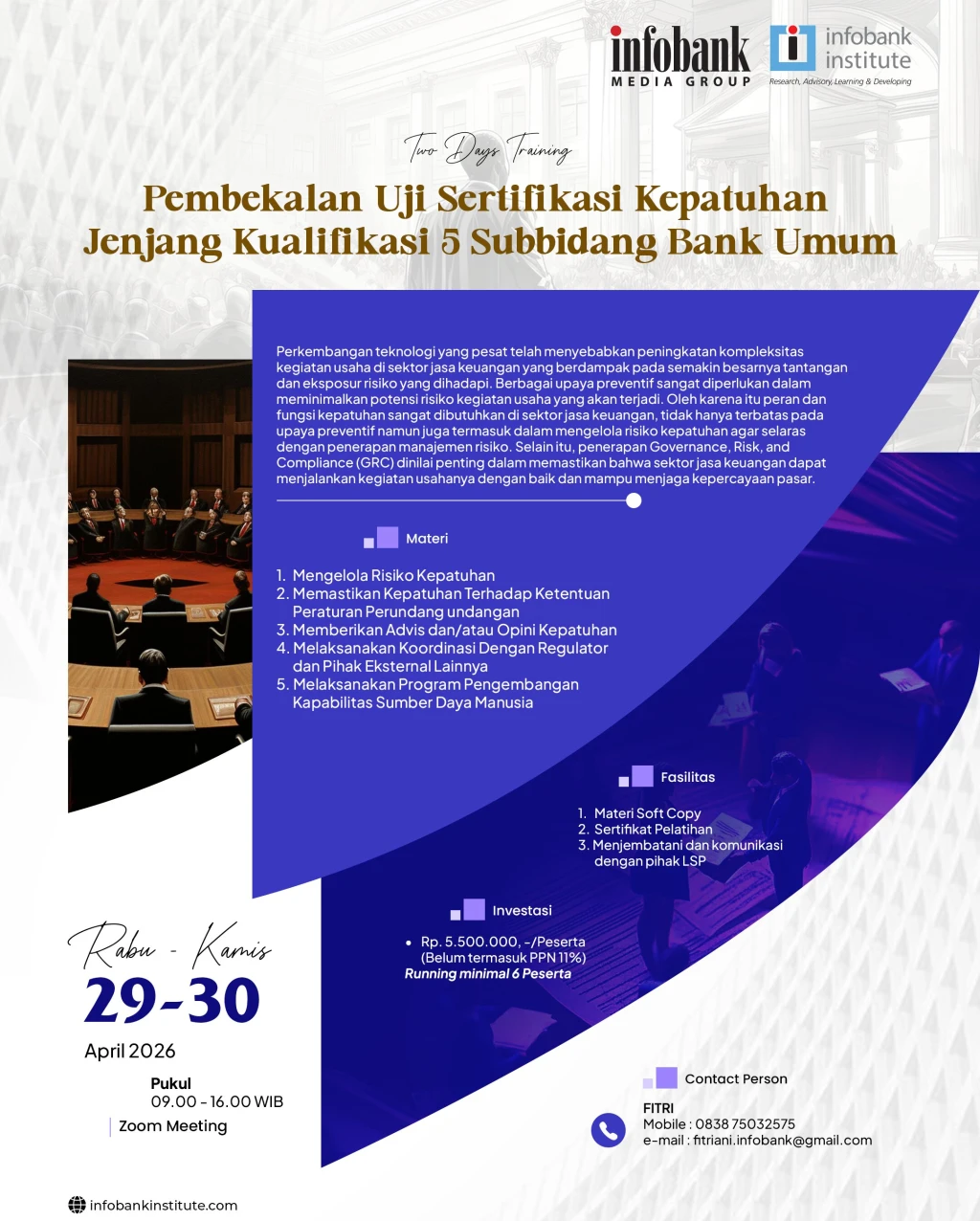 Pembekalan Uji Sertifikasi Kepatuhan Jenjang Kualifikasi 5 Subbidang Bank Umum