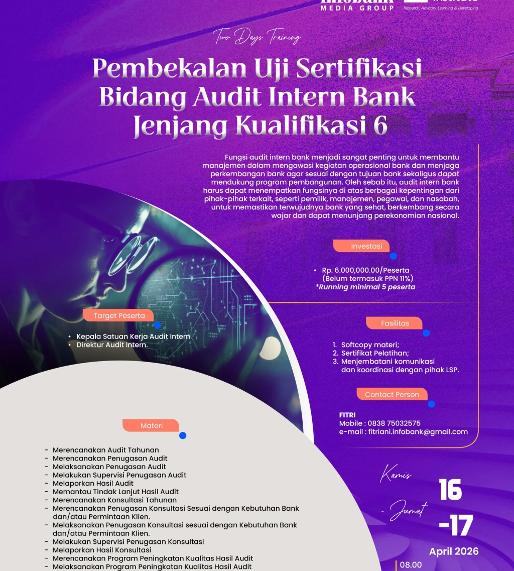 Pembekalan Uji Sertifikasi Bidang Audit Intern Bank Jenjang Kualifikasi 6